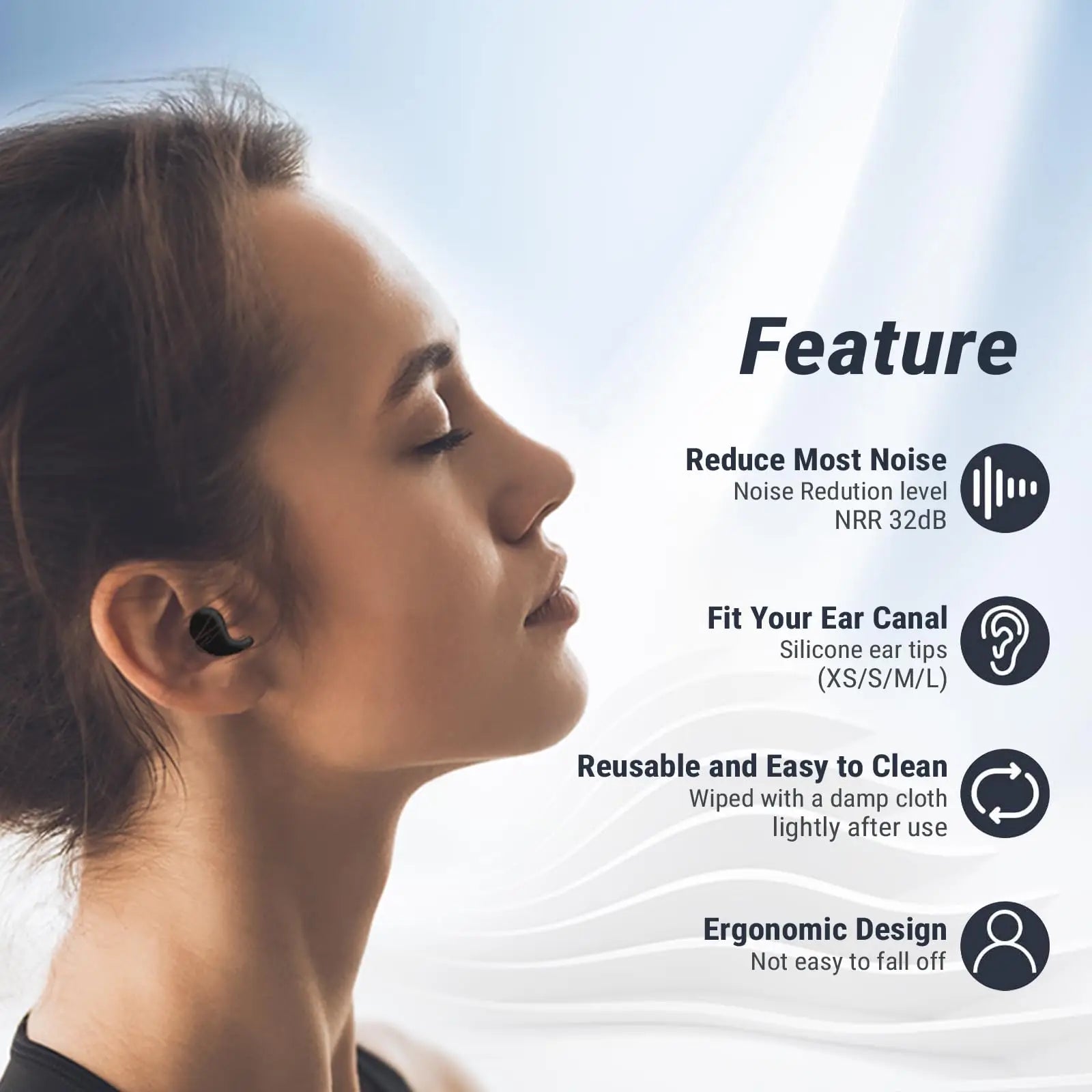 Eayburst Ear Plugs for Sleeping Noise Reduction with 8 Ear Tips Reusable Hearing Protection Silicone Earplugs for Concert Work